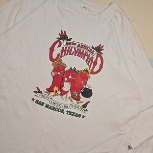 VTG 1995 26th Chilympiad XL Single Stitch Long Sleeve Cook-Off T-Shirt White USA